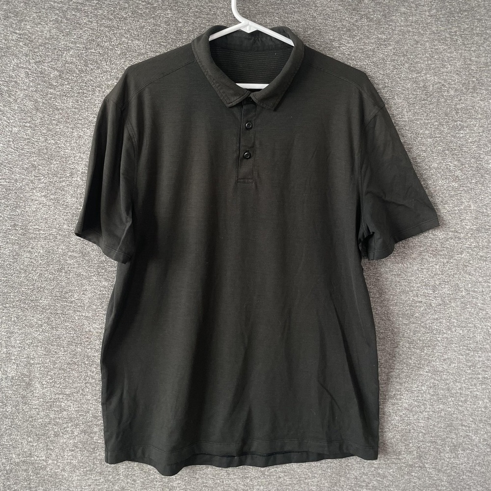 Lululemon Polo Shirt Mens Large Black Solid Knit Short Sleeve Performance Golf